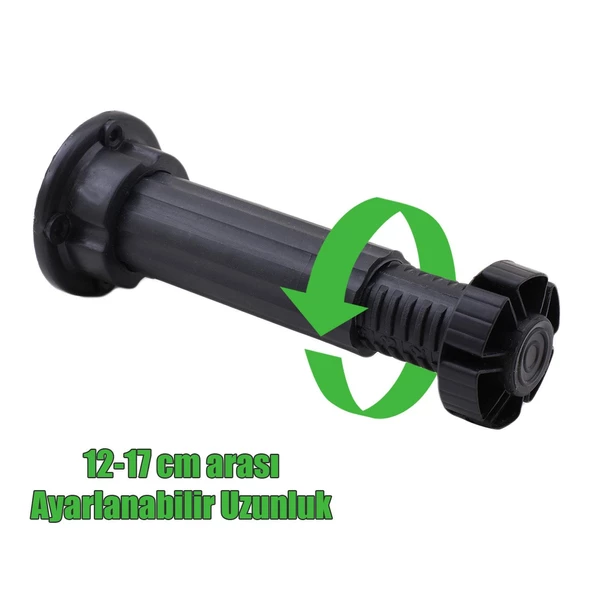 Ayarlanabilir Dolap Mobilya Ünite Mutfak Tezgah Yükseltme Ayağı 12 Cm Siyah Denge Ayakları (4 ADET) - 4