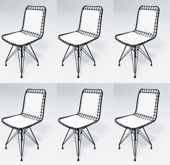 Knsz kafes tel sandalyesi 6 lı mazlum syhbyz sırt minderli ofis cafe bahçe mutfak ürün görseli 1