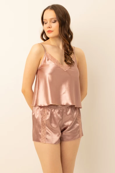 DoReMi Saten Güpürlü Ayarlanabilir Askılı Şortlu Takım - 5