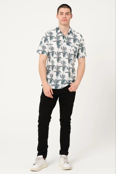 Erkek Desenli Düğmeli Kısa Kollu Polo Yaka T-Shirt - 10