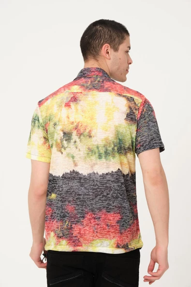 Erkek Desenli Düğmeli Kısa Kollu Polo Yaka T-Shirt - 7