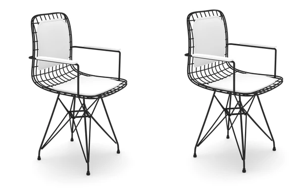 Knsz kafes tel sandalyesi 2 li mazlum syhbyz kolçaklı sırt minderli ofis cafe bahçe mutfak ürün görseli 1