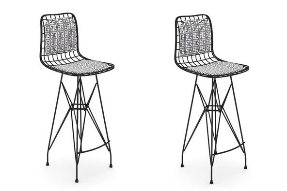 Knsz kafes tel bar sandalyesi 2 li zengin syhtalen sırt minderli 75 cm oturma yüksekliği ofis cafe bahçe mutfak ürün görseli