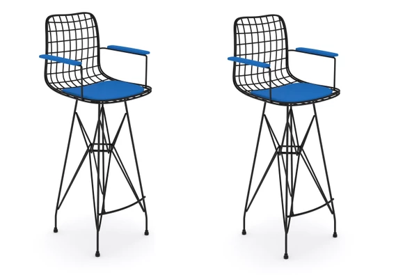 Knsz kafes tel bar sandalyesi 2 li zengin syhmvi kolçaklı 75 cm oturma yüksekliği ofis cafe bahçe mutfak ürün görseli