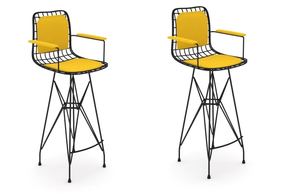 Knsz kafes tel bar sandalyesi 2 li zengin syhsrı kolçaklı sırt minderli 75 cm oturma yüksekliği ofis cafe bahçe mutfak ürün görseli