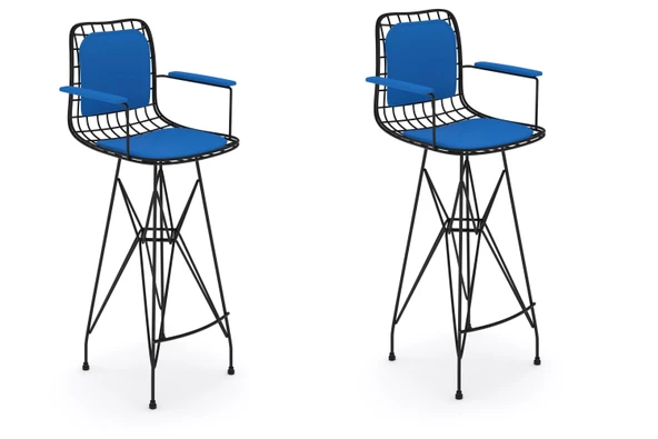 Knsz kafes tel bar sandalyesi 2 li zengin syhmvi kolçaklı sırt minderli 75 cm oturma yüksekliği ofis cafe bahçe mutfak ürün görseli