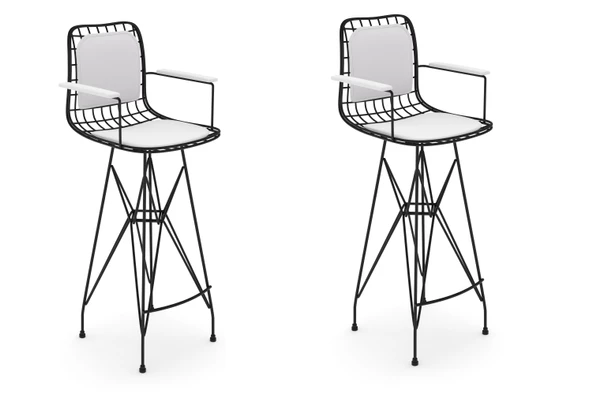 Knsz kafes tel bar sandalyesi 2 li zengin syhbyz kolçaklı sırt minderli 75 cm oturma yüksekliği ofis cafe bahçe mutfak ürün görseli 1