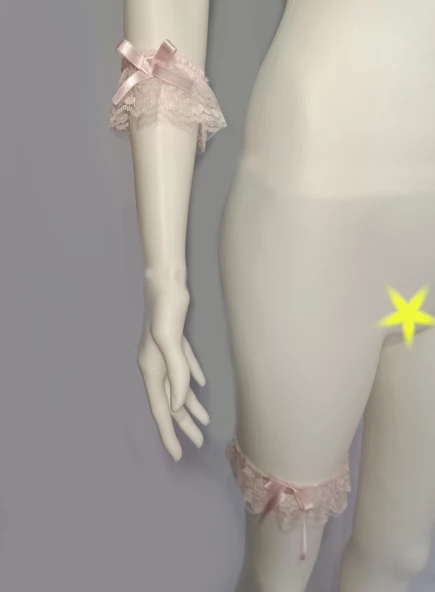 3 Lü ASM0246 Bayan Pembe Dantel Kol Bacak Vücut Akesuar Seti - 10