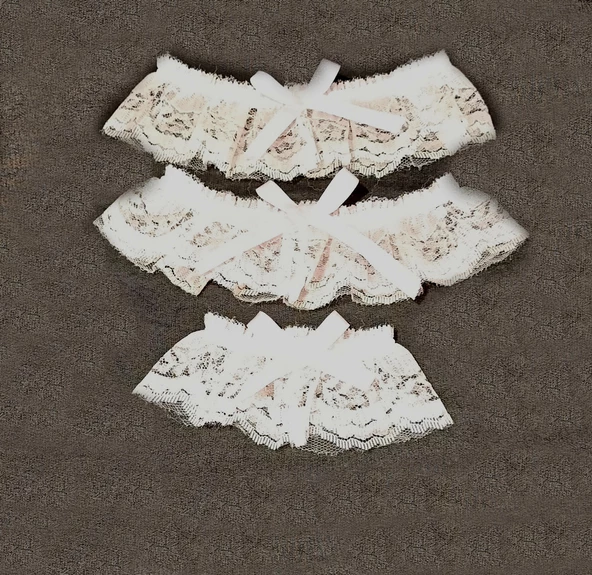 3 Lü ASM0244 Bayan Beyaz Dantel Kol Bacak Vücut Akesuar Seti - 8