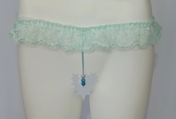 ASM0232 Bayan Turkuaz Dantel Boncuk O Gece String - 4