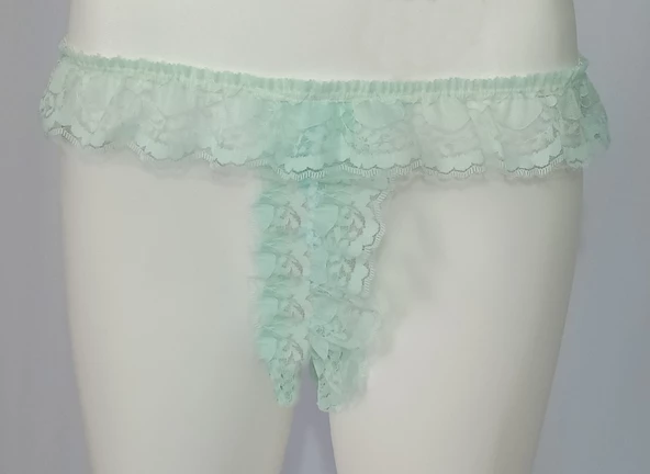 ASM0227 Bayan Turkuaz Dantel Fırfır Özel String - 6