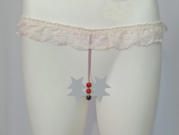 ASM0231 Bayan Pembe Dantel  Boncuk O Gece String - 3