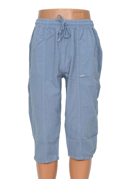 Lastikli Erkek Keten Kapri Buz Mavisi - 5