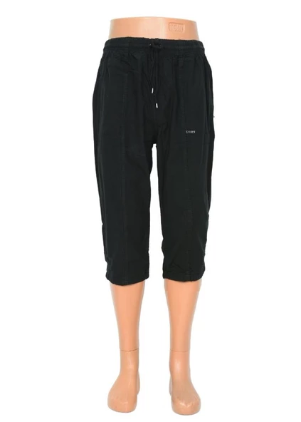 Battal Beden Lastikli Erkek Keten Kapri Siyah Renk - 4