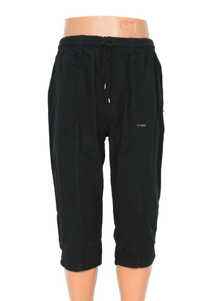 Battal Beden Lastikli Erkek Keten Kapri Siyah Renk - 7