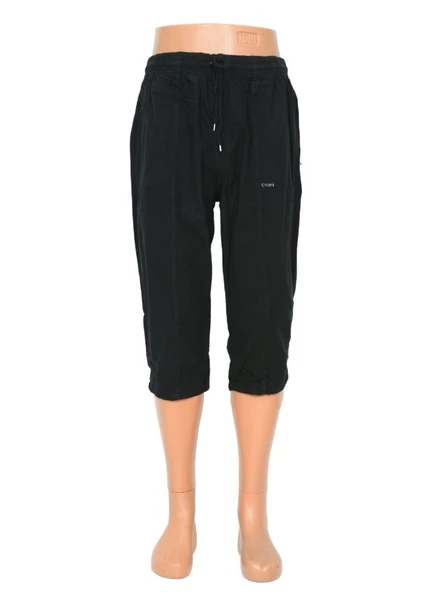 Battal Beden Lastikli Erkek Keten Kapri Siyah Renk - 10