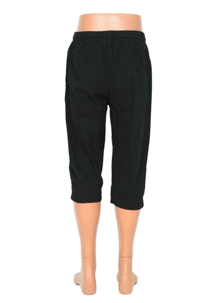 Battal Beden Lastikli Erkek Keten Kapri Siyah Renk - 3