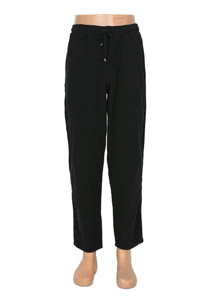 Lastikli Erkek Keten Pantolon Siyah Renk - 6