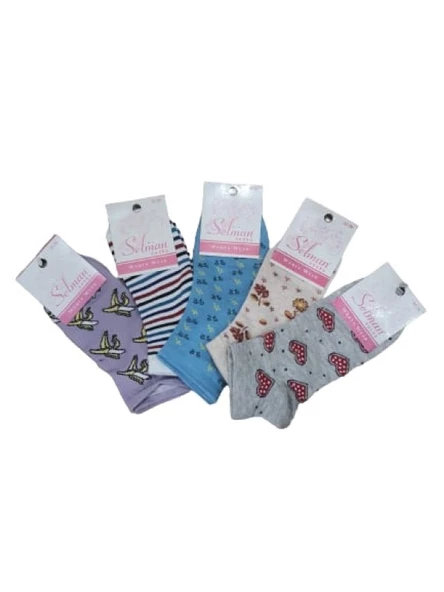 Selman Socks Kadın Pamuk Desenli Patik Çorap 36-40 (5 Adet) S 01582