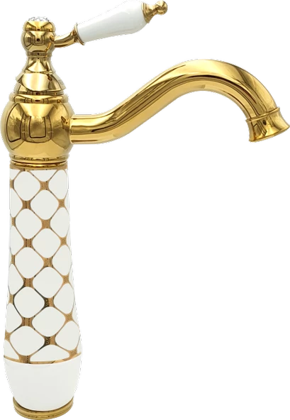 Pure Geometrik Beyaz Gold Tezgah Üstü Çanak Lavabo Armatürü Wg-216
