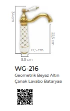 Pure Geometrik Beyaz Gold Tezgah Üstü Çanak Lavabo Armatürü Wg-216 - 2