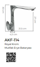 Pure Royal Krom Mutfak Evye Armatürü Akf-114 - 2