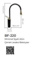 Pure Minimal Black Gold Çanak Lavabo Armatürü Bf-220 - 2