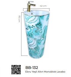 Pure Ebru Yeşil  Altın  Kolon Lavabo Bb-132 - 2