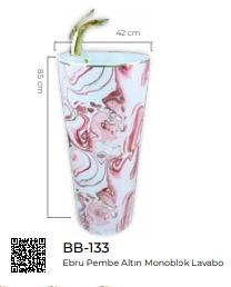 Pure Ebru Pembe  Altın  Kolon Lavabo Bb-133 - 2