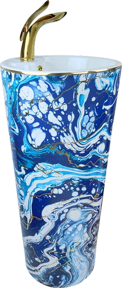 Pure Ebru Mavi  Altın  Kolon Lavabo Bb-131