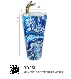 Pure Ebru Mavi  Altın  Kolon Lavabo Bb-131 - 2