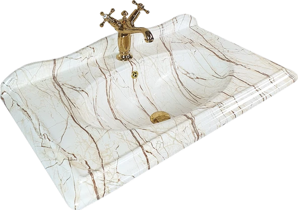 Pure Victorian Rainf.Beige Krem Etajerli Lavabo Etj-104