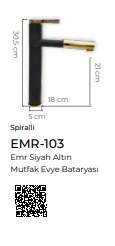Pure Emr Siyah Gold Mutfak Evye Armatürü Emr-103 - 2