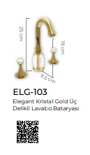 Pure Elagate Kristal Gold Üç Delikli Lavabo Armatürü Elg-103 - 2