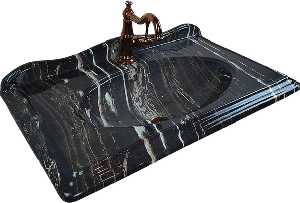 Pure Victorian Deep Black Siyah Etajerli Lavabo Etj-105