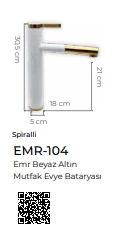 Pure Emr Beyaz Gold Mutfak Evye Armatürü Emr-104 - 2