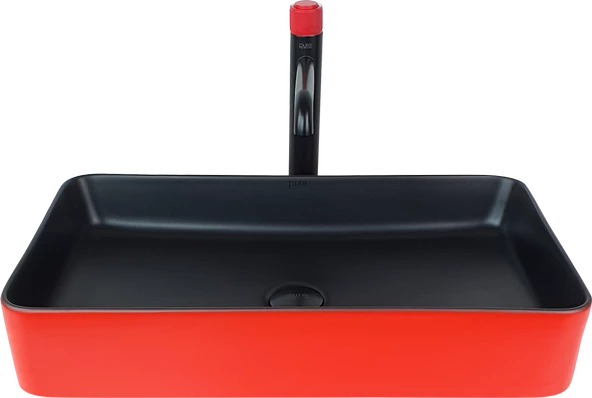 Pure Siyah Kırmızı Tezgah Üstü Dikdörtgen Çanak Lavabo Br-101 - 2