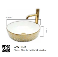 Pure Flower Gold White Tezgah Üstü Çanak Lavabo Gw-603 - 2