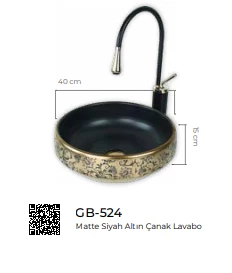 Pure Mat Siyah Gold Tezgah Üstü Çanak Lavabo Gb-524 - 2
