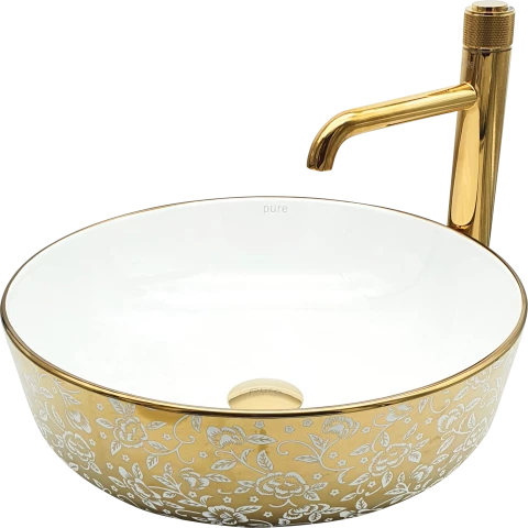 Pure Flower Gold White Tezgah Üstü Çanak Lavabo Gw-603