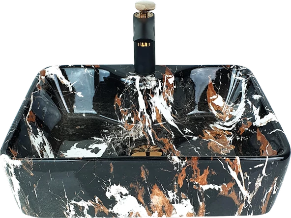 Pure Black Tiger Eye Tezgah Üstü Çanak Lavabo Mr-106