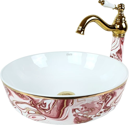 Pure Ebru Pembel Altın Tezgah Üstü Çanak Lavabo Tr-133