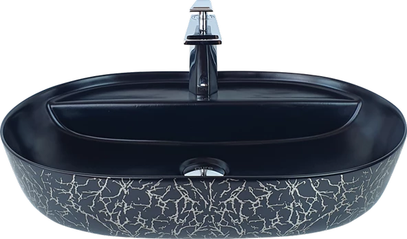 Pure Marble Siyah Gümüş Tezgah Üstü Çanak Lavabo Tr-113
