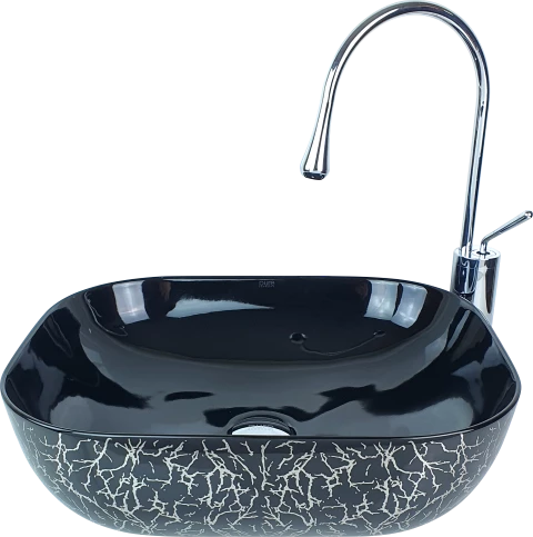 Pure Marble Parlak Siyah Gümüş Tezgah Üstü Çanak Lavabo Tr-128