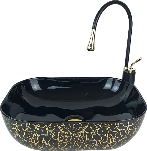 Pure Marble Parlak Siyah Gold Tezgah Üstü Çanak Lavabo Tr-129
