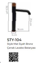 Pure Stil Mat Siyah Bronz Tezgah Üstü Çanak Lavabo Armatürü Sty-104 - 2