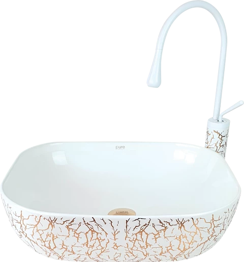 Pure Marble Beyaz Bronz Tezgah Üstü Çanak Lavabo Tr-111