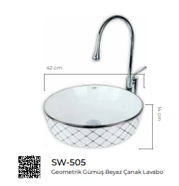 Pure Geometrik Beyaz Gümüş Çanak Lavabo Sw-505 - 2