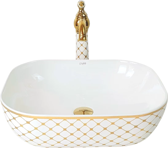 Pure Geometrik Beyaz Altın Çanak Lavabo Tr-123