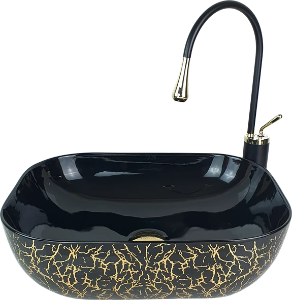 Pure Marble Parlak Siyah Gold Tezgah Üstü Çanak Lavabo Tr-129 - 2